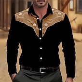 abordables camisas occidentales de los hombres-Hombre Estampado Floral Flores camisa occidental Abotonar la camisa Camisa vaquera Manga Larga occidental retro de la vendimia Exterior Casual Verano Primavera Otoño Cuello Vuelto Impresión 3D