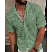 economico camicia da uomo con bottoni-Per uomo Camicia Camicia Estiva Camicia casual Camicia da Spiaggia Camicia con Bottoni Marrone Scuro Nero Bianco Verde chiaro Blu Manica Corta Semplice Bavero Vacanza Camicia hawaiana Abbigliamento