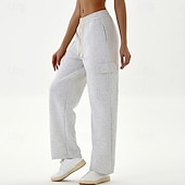 abordables Pantalones de yoga y bombachos-Mujer Pantalones casuales Pantalones deportivos cargo Con bolsillos Control de barriga Alta cintura Gimnasio Rutina de ejercicio De Deporte Prendas de abajo Color sólido Negro Verde Caqui Otoño