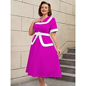 preiswerte Kleider-Retro Vintage 1950er Rockabilly Midlänge A-Linien-Kleid Ausgestelltes Kleid Übergröße Damen Urlaub Heimkehr Party &amp; Abend Erwachsene Kleid Frühling &amp; Sommer