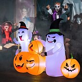billige Halloween-Costway 6 fot lang oppblåsbar halloween-dekorasjon med 4 gresskar &amp;spøkelser med innebygde LED-lys