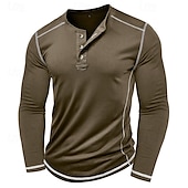 cheap Casual Henley Tee-Men&#039;s T Shirt Henley Shirt Henley Top Long Sleeve Solid Color Vintage Casual Contrast Stitching Henley Outdoor Causal Casual Spring Fall Spring &amp;  Fall Black White Gray Henley T-Shirt