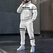 baratos Conjunto de Moletom 3D Masculino-Homens Tiras Horizontais 2pcs Conjuntos de moletom 3D Moletom Moletom com capuz Manga Longa Calças compridas Com Capuz Esportivo Casual Diário Roupa Esportiva Impressão 3D Primavera Outono Inverno
