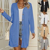 abordables Manteaux &amp; trenchs-Femmes Veste Décontractée Confortable Respirant Boutons Occasionnel Uni Vacances Rue Occasionnel Tenue quotidienne Simple Boutonnage Long Col en V Coupe régulière manche longue Vêtements d&#039;extérieur