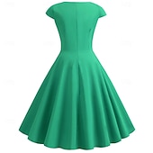 abordables Robes-Rétro Vintage Années 1950 Rockabilly Midi Robe Robe trapèze Robe Évasée Ajusté &amp; Évasé Col en V Femmes Halloween Carnaval Saint-Valentin Occasionnel Retour à la maison Soirée à thème rétro Adulte Robe