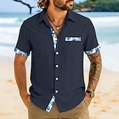 preiswerte Urlaub-Herren Hemd Leinenhemd Sommerhemd Strandhemd Karomuster Urlaub Lässig Weiß Rosa Marineblau Leicht Blau Kurzarm Kragen Sommer Bekleidung