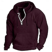 baratos hoodies básicos dos homens-Homens Moletom Moletons Waffle Moletom com capuz Quarter Zipper Hoodie Moletom Tático Preto Branco Vinho Azul Marinha Verde Com Capuz Tecido Bolsos Desportos e Ar livre Diário Streetwear Básico