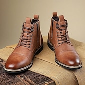 abordables Bottines-Bottines à lacets vintage pour homme – bottines à bout droit avec coutures classiques pour le travail, le week-end et l&#039;automne