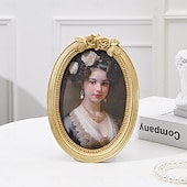 cheap Picture Frames-Gold 3D Rose Oval Decorative Photo Frame, European Style Elegant Gold Tabletop Frame, Warm Home Decor for Photo Display and Photography Props