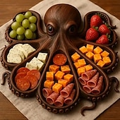 preiswerte Reisetaschen und Handgepäck-Oktopus-Wurstplatte, Oktopus-Design, Serviertablett aus Holz, neuartige Fleischsorten &amp;Käse-Brotbrett mit Obst-Ozean-Motiven, ideales Geschenk für Meeresfrüchte-Liebhaber