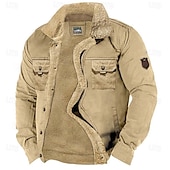billiga Cargo Jackor-Herr Fleece-jacka Cargojacka Chore Jacka Formell Hem Vindtät jacka Hållbar Ficka Fleecekrage Höst Vinter Ensfärgat Aktiv Vintage Krage Normal Marinblå Mörkgrön Kaki Jacka