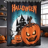 levne Halloween koupel-Halloweenský sprchový závěs s háčky, polyesterový, pratelný, voděodolný, vzorovaný, koupelnová vana, dekorace