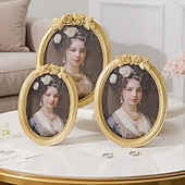 cheap Picture Frames-Gold 3D Rose Oval Decorative Photo Frame, European Style Elegant Gold Tabletop Frame, Warm Home Decor for Photo Display and Photography Props
