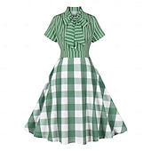 olcso Ruhák-Retró 1950-es Rockabilly Déli Swing ruha Flare ruha Ing ruha Fit and Flare Kockás Női Álarcos mulatság Vakáció Hétköznapi Retro témájú buli Felnőttek Ruha Tavaszi nyár