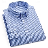 economico camicie oxford da uomo-Per uomo Camicia Camicia elegante Camicia button-down Camicia Oxford Camicia a quadri A Quadri / A Righe / Chevron / Rotondo Abbigliamento quotidiano Abbigliamento Aziendale Giallo Chiaro Giallo