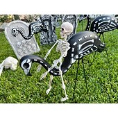 お買い得  ハロウィン-ハロウィン用ブラックフラミンゴスケルトンゾンビフラミンゴスカルフラミンゴ2個パック、杭付き、ハロウィン芝生オーナメント、不気味な墓地の装飾