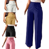 economico gamba larga e vita alta-Per donna Gamba larga Pantaloni Eleganti Pantaloni Moda Lunghezza intera Naturale Semplice Tasche Laterali Comodo Traspirabilità Ufficio / Carriera Affari Nero Bianco Giallo Rosa Primavera Autunno