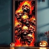 Недорогие Хэллоуин дверные накладки-Дверное покрытие на Хэллоуин – Огненная черепная армия из ада баннер для входа в дом с привидениями страшное уличное оформление на Хэллоуин 2025 года для спальни гостиной ванной