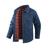 abordables Vestes Cargo-Homme Veste Légère Veste Décontractée Veste en Jean Vacances Quotidien Avec Poches Automne Hiver Uni Mode Classique Revers Régulier Noir Marron Vert Bleu de minuit Bleu clair Veste