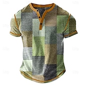 levne Geometrické-Pánské Slátanina Tričko Henley Waffle Tričko Krátký rukáv Denní Retro Grafika Outdoorové sporty Ležérní Dovolená Jaro léto Celý rok Modrá Zelená Červená Fialová Khaki Henley Tričko Henley