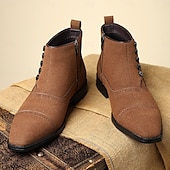 cheap Ankle Boots-Men&#039;s Beige Lace-Up Ankle Boots with Round Toe and Classic Stitching, Vintage Business-Casual Footwear for Office, Urban Walking and Smart Daily Outfits