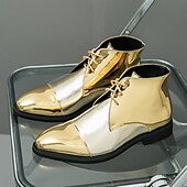 cheap Dress Boots-Men&#039;s Shiny Gold Lace-Up Ankle Boots – Fashion Statement Dress Boots for Stage Shows, Prom Nights &amp; Festivals
