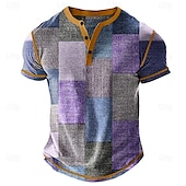 levne Geometrické-Pánské Slátanina Tričko Henley Waffle Tričko Krátký rukáv Denní Retro Grafika Outdoorové sporty Ležérní Dovolená Jaro léto Celý rok Modrá Zelená Červená Fialová Khaki Henley Tričko Henley