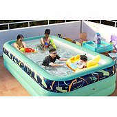 cheap Pools, Hot Tubs &amp; Supplies-Inflatable Swimming Pools, Rectangular Inflatable Swimming Pool for Kids, Family Blow up Pool, Lounge Inflatable Pool for Backyard Garden Outdoor, Easy to Inflatable