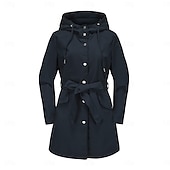 cheap Active Jacket-Women&#039;s Coat Waterproof Comfortable Pocket Buttons Fashion Street Style Plain Outdoor Casual Daily Long Hooded Regular Fit Long Sleeve Outerwear Black White Pink Spring Fall