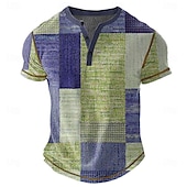 cheap Geometrical-Men&#039;s Geometric Henley Shirt Waffle T Shirt Short Sleeve Daily Retro Vintage Classic Sports Outdoor Casual Holiday Spring &amp; Summer All Seasons Dark Brown Green Blue Khaki Henley Henley T-Shirt