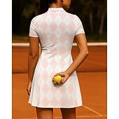 billige Kjole for kvinner-Dame Geometrisk Rutet Tenniskjole med shorts Sportskjole 2 deler Kort Erme Printer Fukttransport Pustende Tennis Golf Pickleball Polokrage Åben Ryg Rosa Tennis klær