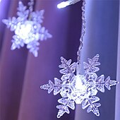abordables Éclairages d&#039;extérieur-Rideau lumineux flocon de neige glaçon 4 m 90 LED avec alimentation USB et 18 flocons de neige acryliques, 8 modes, télécommande, décoration de Noël, 1 x