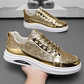 preiswerte Lässige Sneakers-Herren-Sneaker mit goldenem Glitzer, lässige Modeschuhe für Streetwear-Partys und Feiertagsveranstaltungen