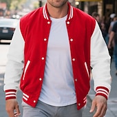 preiswerte Herrenjacken &amp; Herrenmäntel-Herren Leichte Jacke Bomberjacke Collegejacke Urlaub Lässig Warm Tasche Farbblock Herbst Winter Farbblock Mode Klassisch Stehkragen Kurz Schwarz Rote Burgunderrot Marineblau Königliches Blau Jacken