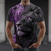 preiswerte T-Shirts mit Tiermuster-Herren Löwe 3D T Shirt Kurzarm T-Shirt 3D-Druck Rundhalsausschnitt Hemd Übertrieben Designer Party Straße Lässig Gelb Rote Purpur Sommer Frühling Ganzjahres Bekleidung S M L XL XXL XXXL