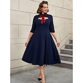 cheap Dresses-Retro Vintage 1950s Rockabilly Midi A Line Dress Flare Dress Plus Size A-Line Women&#039;s Vacation Homecoming Party &amp; Evening Adults Dress Spring &amp; Summer