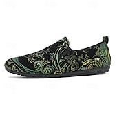economico Scarpe Casual Slip-On-scarpe slip-on ricamate nere e verdi da uomo – scarpe casual eleganti con design floreale, adatte per feste e occasioni alla moda