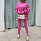 levne teplákové soupravy-Dámské Tepláková souprava Mikina s kapucí Legíny na běhání Rozparek Jednobarevné Celotělové oblečení Jaro Podzim Černá Růžová Tělocvična Výcivk Běh Vysoký pas Větruvzdorné Lehká váha Odvod vlhkosti