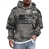 preiswerte Flagmuster-Herren Kapuzensweatshirt Grün Khaki Leicht Grün Grau Mit Kapuze Tarnung Amerikanische Flagge Fronttasche Täglich Ferien Ausgehen Polyester Streetwear Lässig Herbst Winter Bekleidung Kapuzenpullover