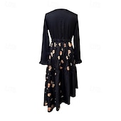 abordables Robes Bohémiennes-Femmes Robe Midi Robe bohème Robe Imprimée Robe occidentale Mode Extérieur Vacances Week-end Coupe régulière Uni manche longue Col en V Noir Été