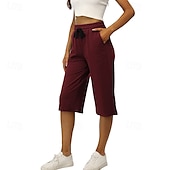 abordables jambe large et taille haute-Femmes Jambe large Chinos Occasionnel Longueur mollet Naturel Uni in in france they say Pontalon wide leg Confortable Respirabilité Décontracté Quotidien Noir Blanche Vin Vert Véronèse Printemps