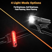 cheap Work Lights-Ultra Bright USB Rechargeable Bike Light Set, Powerful Bicycle Front Headlight and Back Taillight, 4 Light Modes, Easy to Install for Men Women Kids Road Mountain Cycling Black