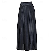 abordables Jupes Maxi-Femmes Jupe Mode Occasionnel Maxi Taille haute Jupes Uni Plissé Micro-Élastique Décontracté Quotidien Week-end Argent Noir Dorée Rouge Été Polyester