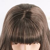 economico Parrucche da festa-parrucca lunga castana e bionda per donna – frangia piena, ricci grandi e ondulati, parrucca sintetica alla moda, perfetta per look alla moda e stile quotidiano