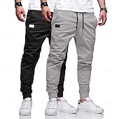 baratos Calças Cargo-Homens Calças Cargo Calça cargo Corredores Calças Calça Chino Bolsos Com Cordão Punho com Elástico Tecido Comprimento total Esportes Corrida Férias Roupa de rua Cinza claro + azul Preto + Azul Marinho