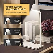 cheap Desk Lamps-LED Desk Lamps for Home Office Wireless Charger Small Desk Lamp with Bluetooth Touch lamps for nightstand Reading Night Light with Clock Dimmable Side Table Lamp for College Dorm Room Bedroom