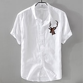 abordables Tenue d&amp;#39;affaires décontractée-Homme Chemise en lin Chemise Décontractée Chemise en coton et lin Chemise Boutonnée À Motif Animal Vacances Tenue quotidienne Blanche Marine foncé Bleu Ciel Kaki Manche Courte Revers Toutes saisons