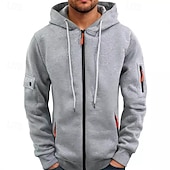 economico felpe con cappuccio da uomo di base-Per uomo Felpa con cappuccio Felpa con cappuccio a zip intera Felpa con cappuccio tattica Nero Blu marino Cammello Grigio chiaro Grigio scuro Con Cappuccio Semplice Tasca Sport &amp; Outdoor Casuale