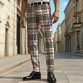 preiswerte Herrenanzughose mit 3D-Druck-Herren Anzughose Hose Geometrisch Tartan Karo / Karomuster Volle Länge Urlaub Büro Täglich Lässig Formell Blau Grün Mikroelastisch