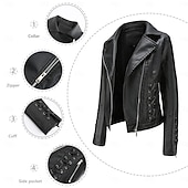cheap Faux Leather Jackets-Women&#039;s Faux Leather Jacket Comfortable Full Zip Fashion Street Style Plain Outdoor Casual Daily Regular Turndown Regular Fit Long Sleeve Outerwear Black Red Green Spring Fall